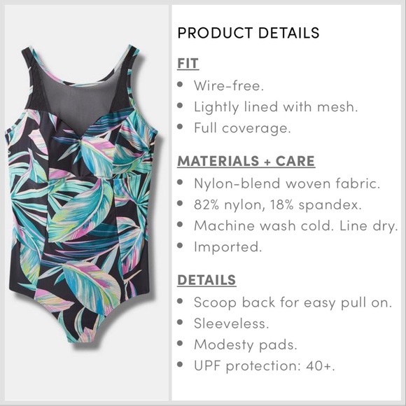 NWT! TORRID one piece tropical mesh panel bathing suit, 3X. - Picture 6 of 12
